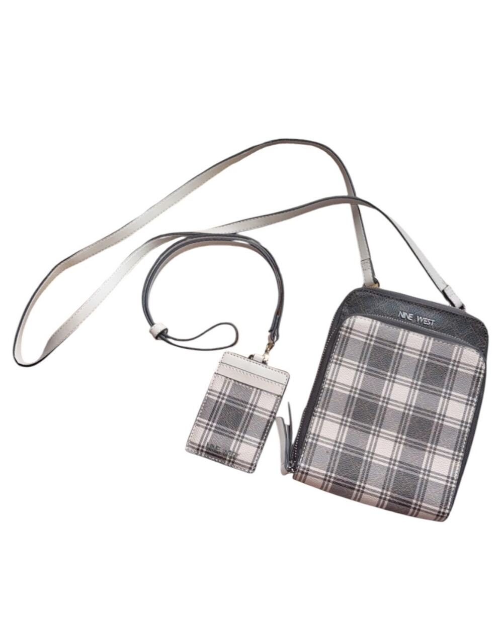 Nine West Neutral Plaid small crossbody bag matching wallet ID Card Holder Set